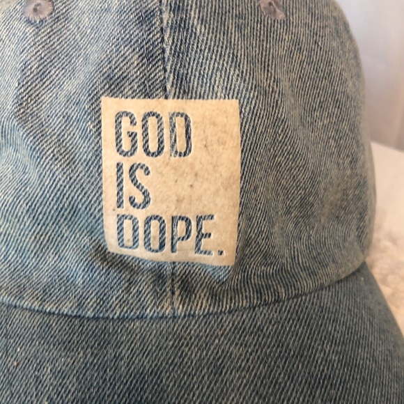 NEWHATTAN GOD IS DOPE light blue denim baseball cap. One Size Adult. - Picture 2 of 9